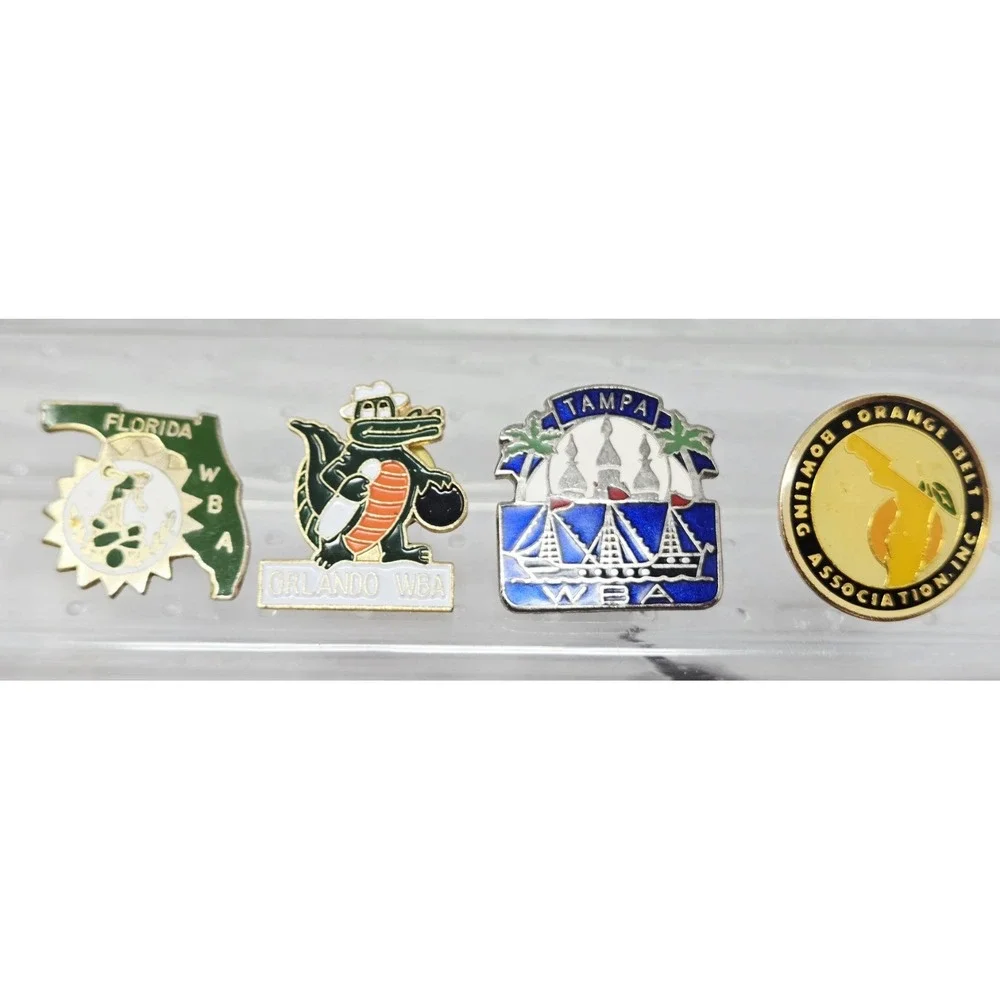 VTG Bowling Lapel Hat Pin‎ Lot Of 4 Metal Enamel Florida WBA GATOR